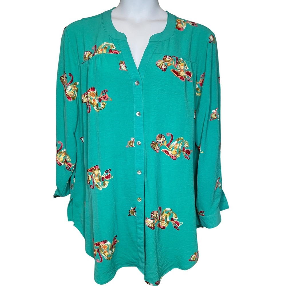 Emerald Green Printed Button-Front Tunic